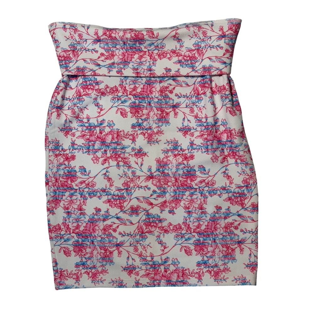 LuLaRoe Cassie Pencil Skirt XS Pink Blue Floral Textured Knit Yoga Waistband NEW